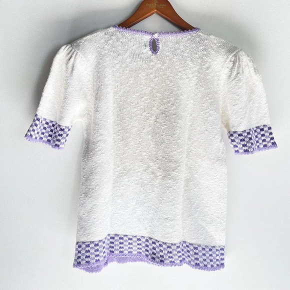 Vintage Herman Geist White Cotton Floral Embroidered Short Sleeve Knit Top  M - Picture 5 of 5